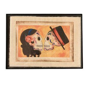 Day Of The Dead Themed Couple Skull Bark Art